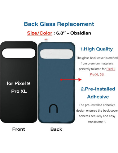 Cristal Trasero Compatible Google Pixel 9 Pro XL 5G Obsidiana