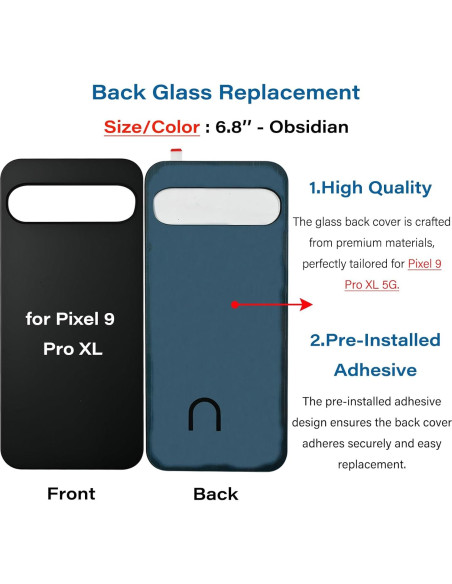 Cristal Trasero Compatible Google Pixel 9 Pro XL 5G Obsidiana