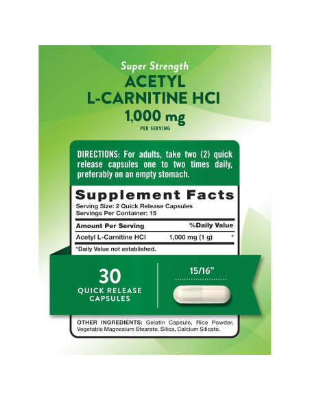 Acetil L-Carnitina 1000mg La Verdad de la Naturaleza 30 Cápsulas