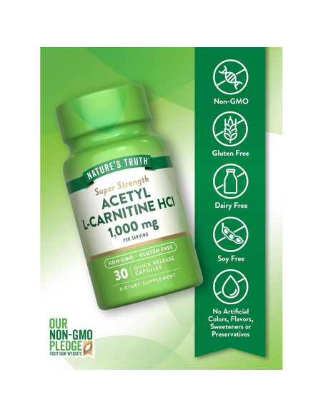 Acetil L-Carnitina 1000mg La Verdad de la Naturaleza 30 Cápsulas