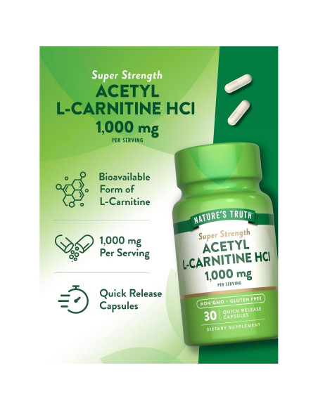 Acetil L-Carnitina 1000mg La Verdad de la Naturaleza 30 Cápsulas