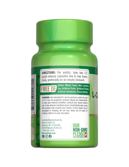 Acetil L-Carnitina 1000mg La Verdad de la Naturaleza 30 Cápsulas