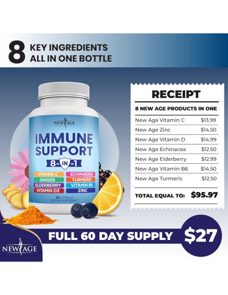 Suplemento Inmunológico Nueva Era 60 Cápsulas 8 en 1 Vitamina C D Zinc