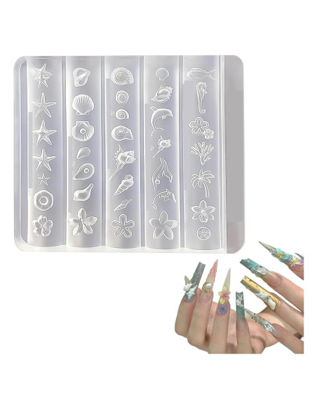 Moldes de Uñas 3D ZGGAZCA Silicona Conchas Oceánicas