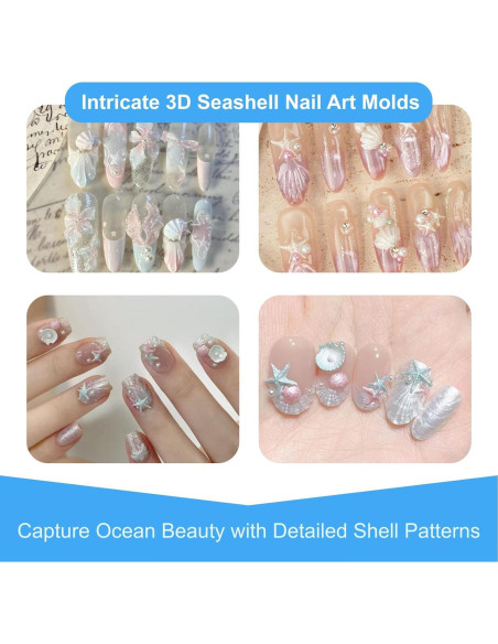 Moldes de Uñas 3D ZGGAZCA Silicona Conchas Oceánicas