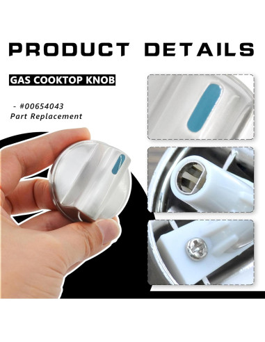 Perilla de Control de Quemador ZNTVW 00654043 Metal Plateado