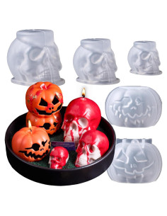 Juego de Moldes de Velas 3D Dacies - 5 Piezas Calavera y Calabaza