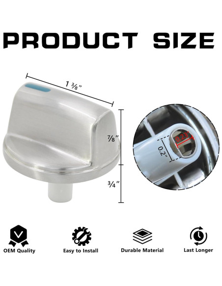 Perilla de Control de Quemador ZNTVW 00654043 Metal Plateado