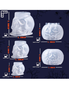 Juego de Moldes de Velas 3D Dacies - 5 Piezas Calavera y Calabaza 2