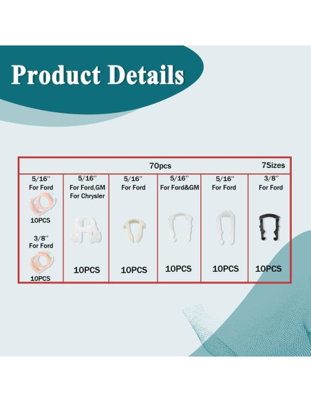70 Clips de Línea de Combustible Tecledsn Nylon 7 Tamaños