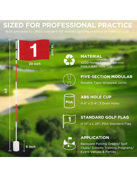 Bandera de Golf KINGTOP 1.83m Portátil con Taza de Agujero