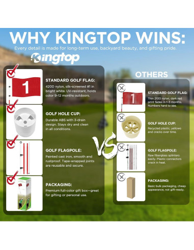 Bandera de Golf KINGTOP 1.83m Portátil con Taza de Agujero