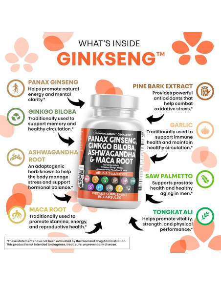 Suplemento Clean Nutraceuticals Ginseng y Ginkgo Biloba 60 Cápsulas