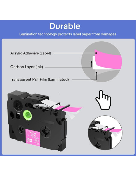 Cinta de Etiqueta Laminada Greencycle TZe-MQP35 12mm Rosa Berry