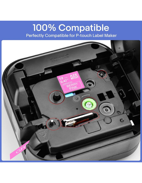 Cinta de Etiqueta Laminada Greencycle TZe-MQP35 12mm Rosa Berry