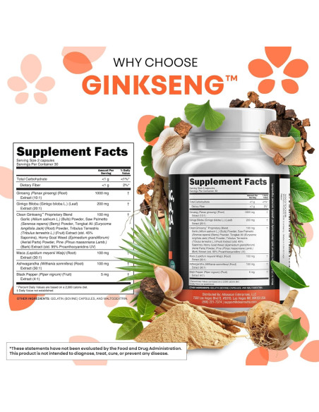 Suplemento Clean Nutraceuticals Ginseng y Ginkgo Biloba 60 Cápsulas