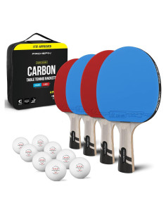 Palas de Ping Pong PRO-SPIN de Fibra de Carbono - Paquete de 4