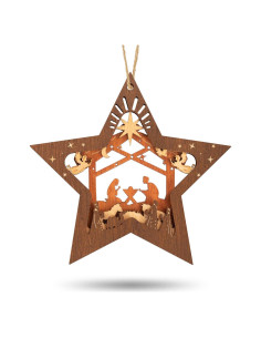 Adorno de Natividad Creawoo en Madera Estrella 12.9x12.9 cm