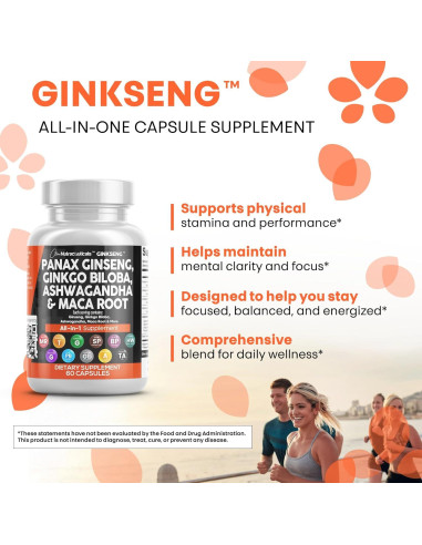 Suplemento Clean Nutraceuticals Ginseng y Ginkgo Biloba 60 Cápsulas