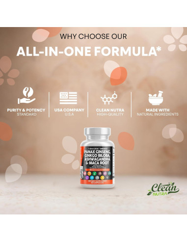 Suplemento Clean Nutraceuticals Ginseng y Ginkgo Biloba 60 Cápsulas