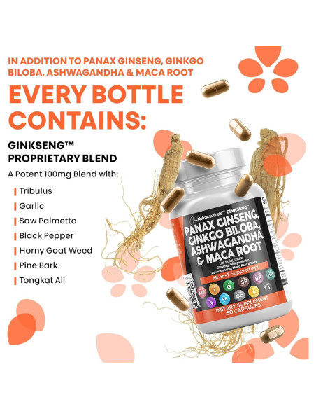 Suplemento Clean Nutraceuticals Ginseng y Ginkgo Biloba 60 Cápsulas