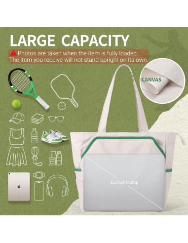 Bolsa de Tenis Tote SMRITI Verde y Blanco, Gran Capacidad