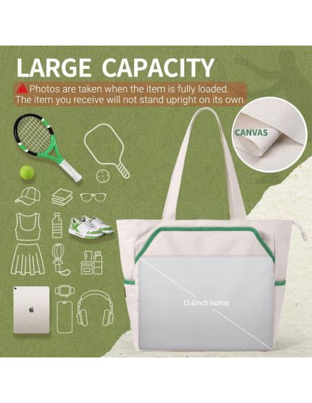 Bolsa de Tenis Tote SMRITI Verde y Blanco, Gran Capacidad