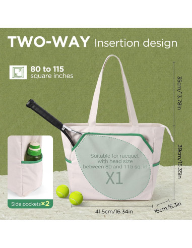 Bolsa de Tenis Tote SMRITI Verde y Blanco, Gran Capacidad