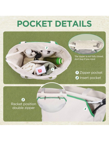 Bolsa de Tenis Tote SMRITI Verde y Blanco, Gran Capacidad
