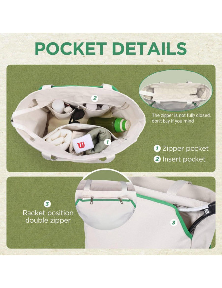 Bolsa de Tenis Tote SMRITI Verde y Blanco, Gran Capacidad