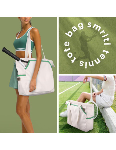 Bolsa de Tenis Tote SMRITI Verde y Blanco, Gran Capacidad
