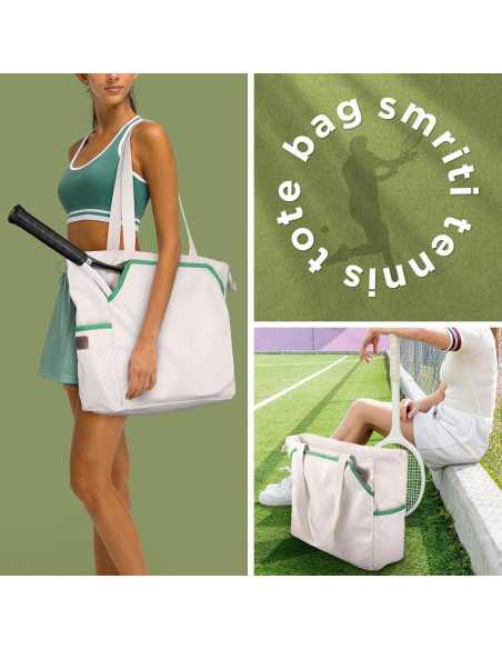 Bolsa de Tenis Tote SMRITI Verde y Blanco, Gran Capacidad