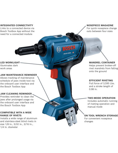Herramienta de Remachado Bosch GRG18V-3600C 18V Sin Escobillas