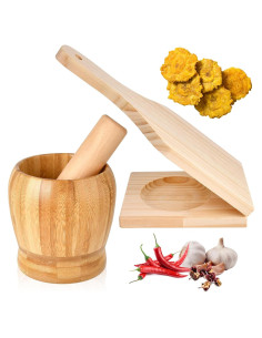 Juego de Mortero y Mano de Mortero Supkiir + Aplastador de Plátano