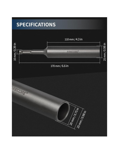 Adaptador Conductor Varilla Tierra Firecore SDS-Plus 170mm