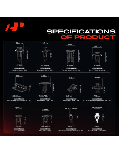 Kit de Clips de Retención A-Premium 220 Piezas para Toyota Sequoia 2001-2007