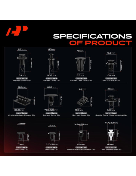 Kit de Clips de Retención A-Premium 220 Piezas para Toyota Sequoia 2001-2007