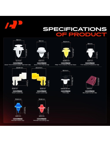 Kit de Clips de Retención A-Premium 220 Piezas para Toyota Sequoia 2001-2007