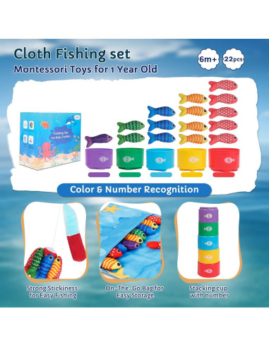 Juego de Pesca Montessori TenFans para Niños 1-3 Años - 22 Piezas