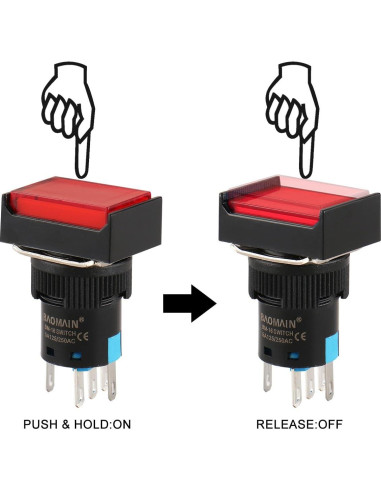 Interruptor Momentáneo Baomain 16mm Luz LED Roja DC 12V