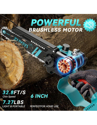 Mini Motosierra Inalámbrica ZUYIYI 15 cm 18V con Lubricación