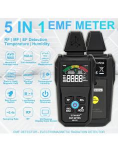 Detector de Radiación EMF 5-en-1 Zzxker - Campo Eléctrico, Magnético, RF, Temperatura y Humedad 2