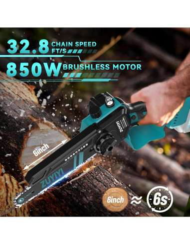 Mini Motosierra Inalámbrica ZUYIYI 15 cm 18V con Lubricación