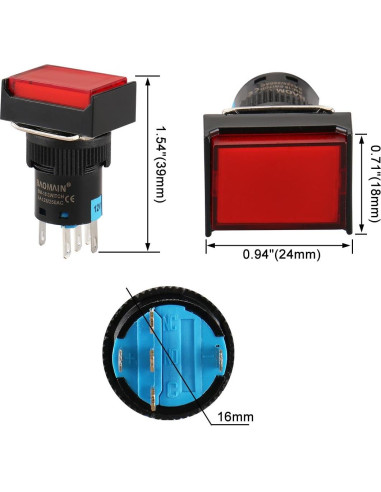 Interruptor Momentáneo Baomain 16mm Luz LED Roja DC 12V