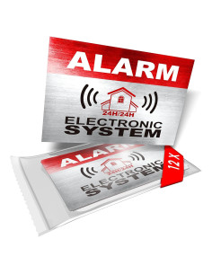 12 Etiquetas de Alarma de Seguridad Imaggge - Resistente a la Intemperie - 8,5 x 5,5 cm