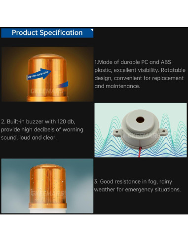 Lámpara de Alarma de Señal Industrial GKEEMARS LTE-1101J LED Amarillo