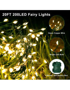 Luces de Navidad 200 LED FairyGlim 6.1m Alambre Cobre Blanco Cálido 2