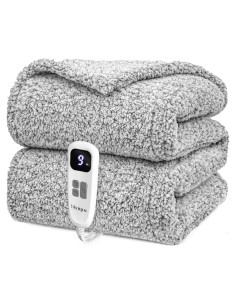 Manta Eléctrica Calentada Blunique Sherpa 152x127 cm Gris