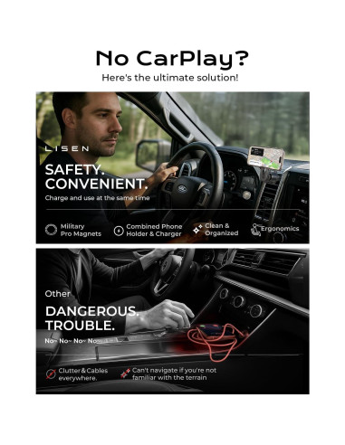 Cargador Inalámbrico MagSafe LISEN para iPhone 17 Auto Plata