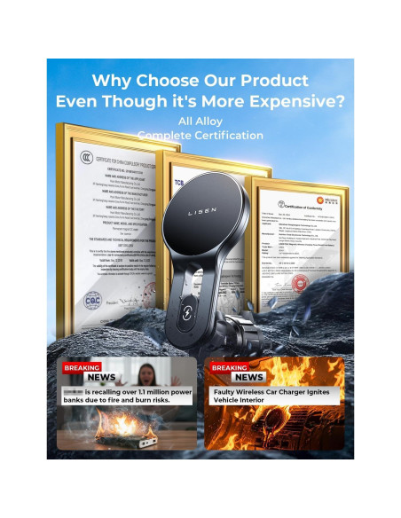 Cargador Inalámbrico MagSafe LISEN para iPhone 17 Auto Plata